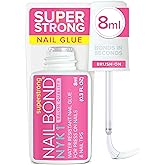 NYK1 Super Strong Nail Glue for Press On Nails, Nail Tips &amp; Acrylics | 8ml | NailBond Brush On Glue for Press Ons, Tips &amp; Acrylics - Long Lasting, Maximum Strength, Mess-Free Application