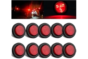 JAMARCO 10Pcs 2 Inch Round Red LED Trailer Side Marker Clearance Lights, Sealed 2" Round LED Trailer Marker Lights Red 4 LEDs w/Rubber Grommet Flush Mount 2 Prong Wire Pigtails Truck RV Markers Waterproof