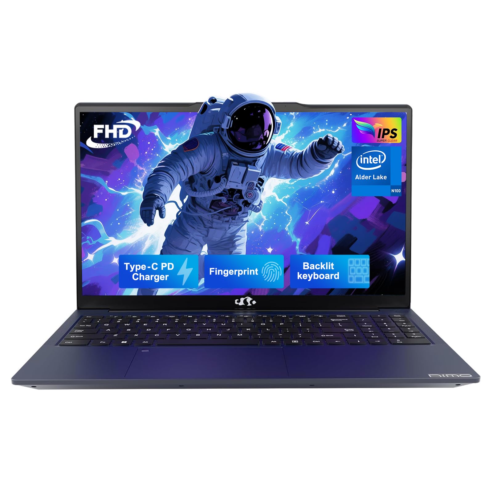 NIMO 15.6" IPS FHD-Laptop-Computer, Intel Pentium Quad Core N100 8GB RAM 128GB SSD (Beat i3-1115G4, Up to 3.4GHz) Backlit Keyboard Fingerprint Type-C WiFi 6 BT5.2, for Student and Home Image