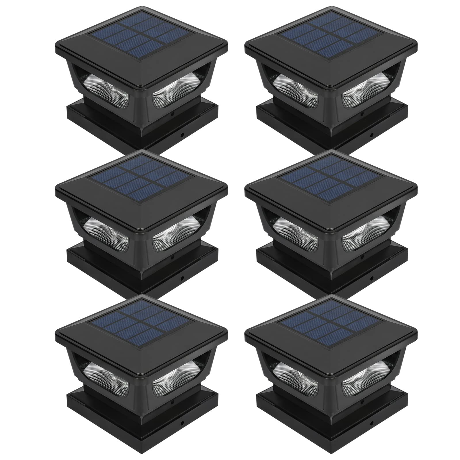 Photo 1 of Sumaote Solar Post Lights, Outdoor Solar Post Cap Light Fits 4 x 4 Wood, 3x3 & 4x4 PCV/Vinyl Fence Posts Deck Light 6500K Cool White for Garden Yard Porch Railing, IP65 Waterproof, Black Shell, 6 Pack