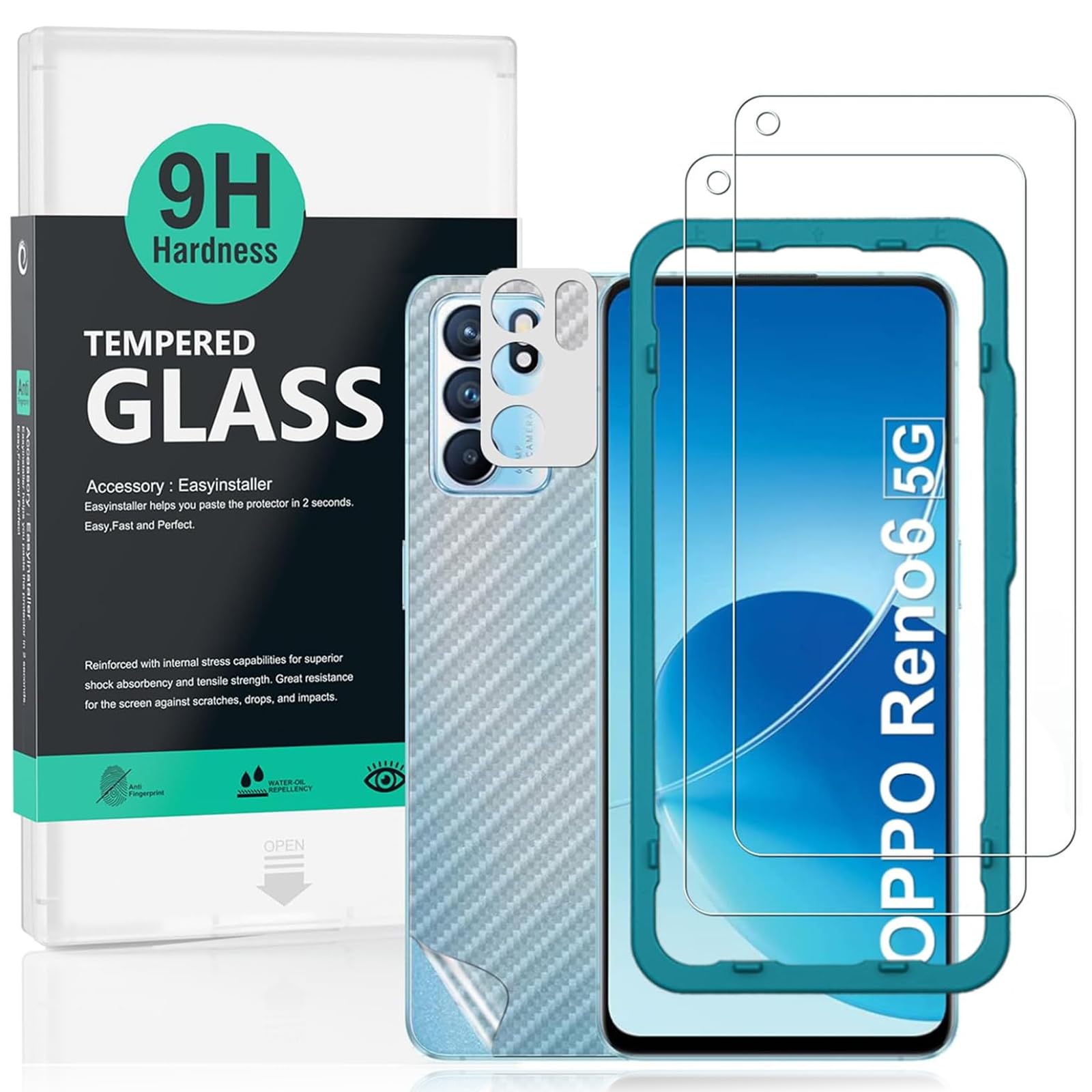Ibywind Screen Protector For Oppo Reno 6 5G[2 Pack],9H Hardness Tempered Glass,With 1Pc Camera Lens Protector,Easy to Install