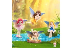 LONCESS Small Fairy Figurines, Miniature Fairy Garden Accessories for Fairy Garden, Birthday Cake Topper, Flower Pot, Home Decoration,Girl Fly Wing Figurines for Car Decor, 4 Pieces