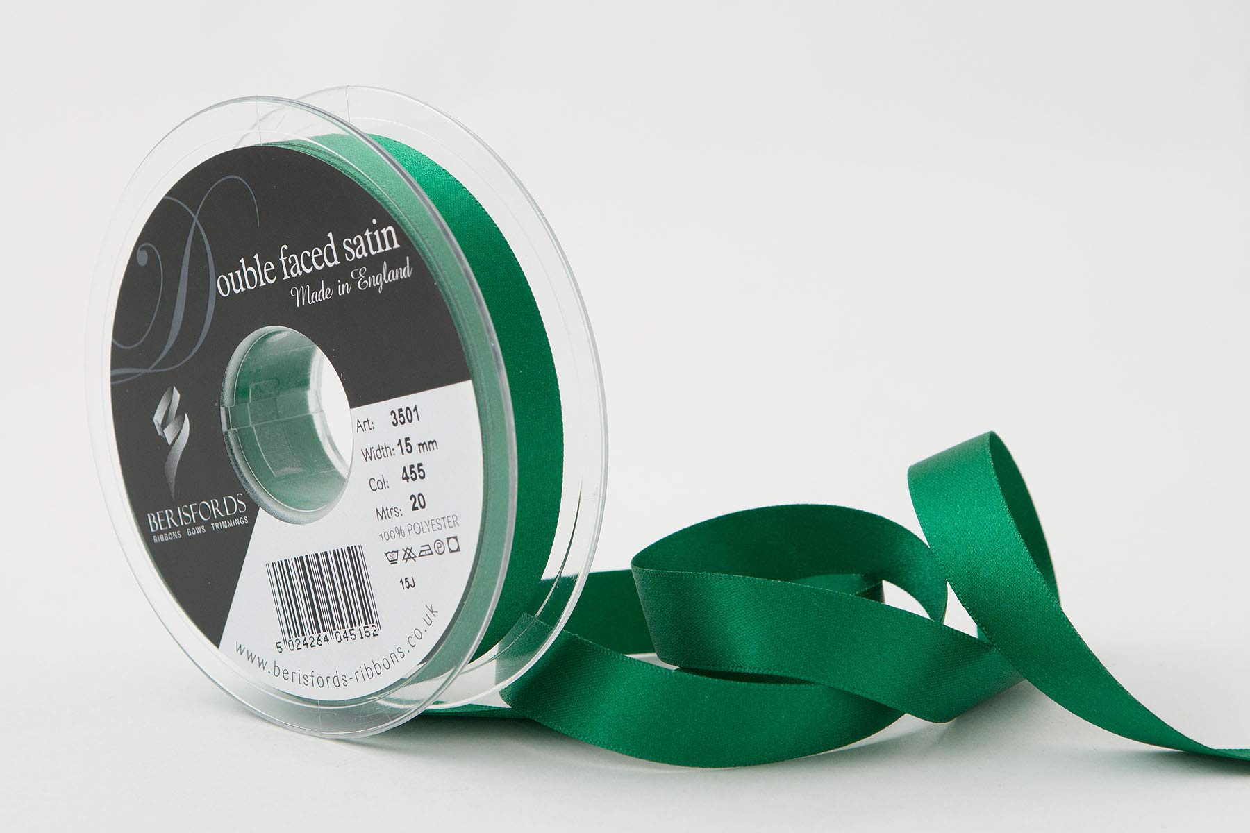 Berisfords Double FACE Poly Satin Ribbon, Hunter Green, 10.5x10.5x3 cm