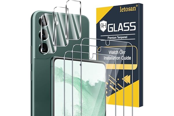 [3+3 Pack] Galaxy S22 Plus Screen Protector, HD Clear Tempered Glass, Ultrasonic Fingerprint Support, 3D Curved, Scratch Resi