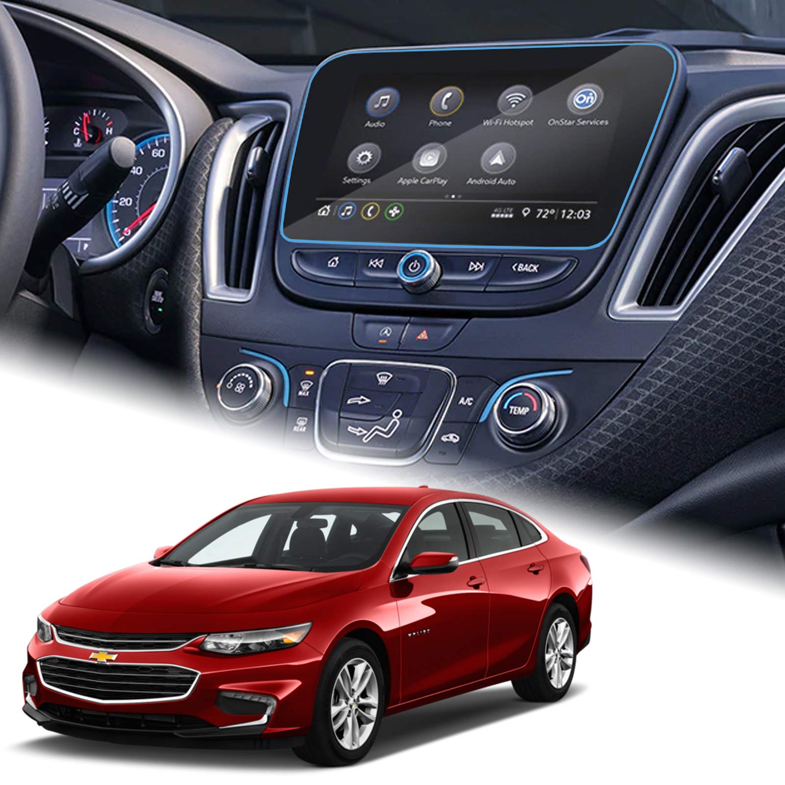 Photo 1 of Moonlinks Malibu Screen Protector Compatible with Chevy Malibu Premier 2016-2024,Equinox Premier 2018-2024,Volt LT/Premier 2016-2019,High Definition Tempered Glass Screen Protector (8’’ Trapezoid)