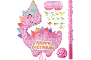 VinTS Pink Dinosaur Piñata Kids Dino Piñata with Blindfold Bat for Dinosaur Themed Party Game Girls Birthday Party School Act
