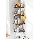 KEGII Corner Shower Caddy Tension Pole, 30% Thicker Wire Frame, Black | Diamond-Shaped Baskets, Towel Bar &amp; Hooks, No-Drill Setup, Adjustable 25-114.2 in. Rod for Large-Capacity Storage