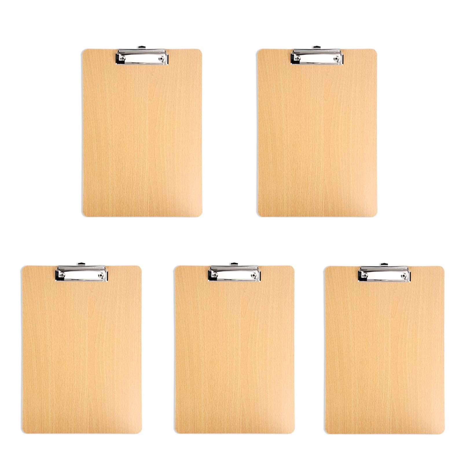 5PCS Durable Wooden Clipboards, Low Profile Clip Hardboard, Clipboards with Sturdy Spring-Loaded Grip and Hanging Hole, for Office and School Uses (32K)
