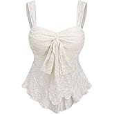 SOLY HUX Women's Cute Babydoll Tops Sleeveless Tie Front Lace Peplum Tank Top Summer Going Out Camisole Top