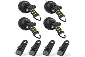 CONBOLA Suction Cups Hooks 8 pcs Car Camping Essentials Heavy Duty Tie Down Suction Cup Camper Accessories with Securing Hook Strong Power for Car Awning Boat SUV Tent Trap Window Glass.(Green,8 pcs)