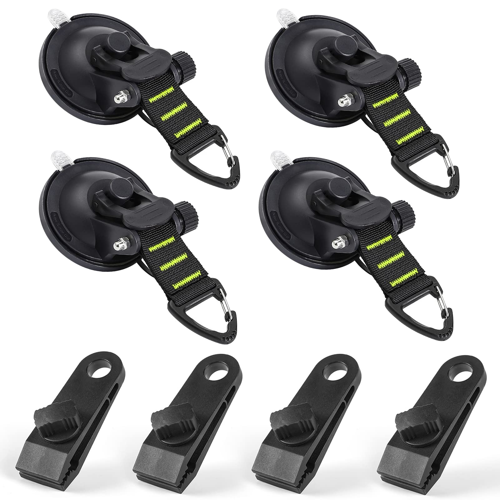 Photo 1 of CONBOLA Suction Cups Hooks 8 pcs Car Camping Essentials Heavy Duty Tie Down Suction Cup Camper Accessories with Securing Hook Strong Power for Car Awning Boat SUV Tent Trap Window Glass.(Green,8 pcs)