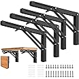 AUTOHJ Folding Shelf Brackets 24 inch 4 Pcs - DIY Wall Mounted Shelf Bracket for Garage Workstation, Stuff Supports, Plant St