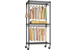 FUTASSI P3 Mini Rolling Clothes Rack, Clothing Racks for Hanging Clothes, Heavy Duty Garment Rack with Wheels, Freestanding Portable Closet Rack 23.6'' W x 14'' D x 78.5'' H, Max Load 430 Lbs, Black
