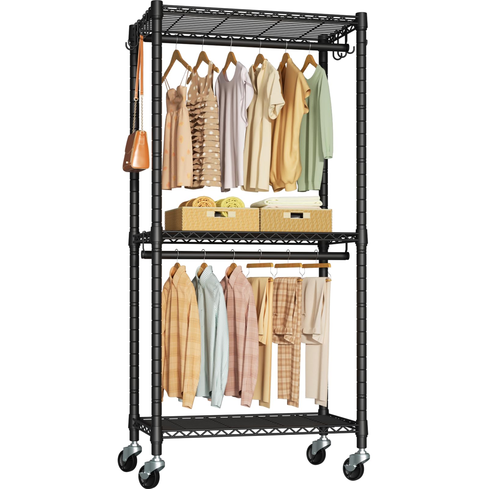 Photo 1 of ****PARTS ONLY****    FUTASSI P3 Mini Rolling Clothes Rack, Clothing Racks for Hanging Clothes, Heavy Duty Garment Rack with Wheels, Freestanding Portable Closet Rack 23.6'' W x 14'' D x 78.5'' H, Max Load 430 Lbs, Black