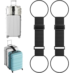 2 Pcs Luggage Connector Straps Bungee for Carry on Bag & Multiple Suitcases | Attach Backpack, Thicker Elastic Loops, Adjusta