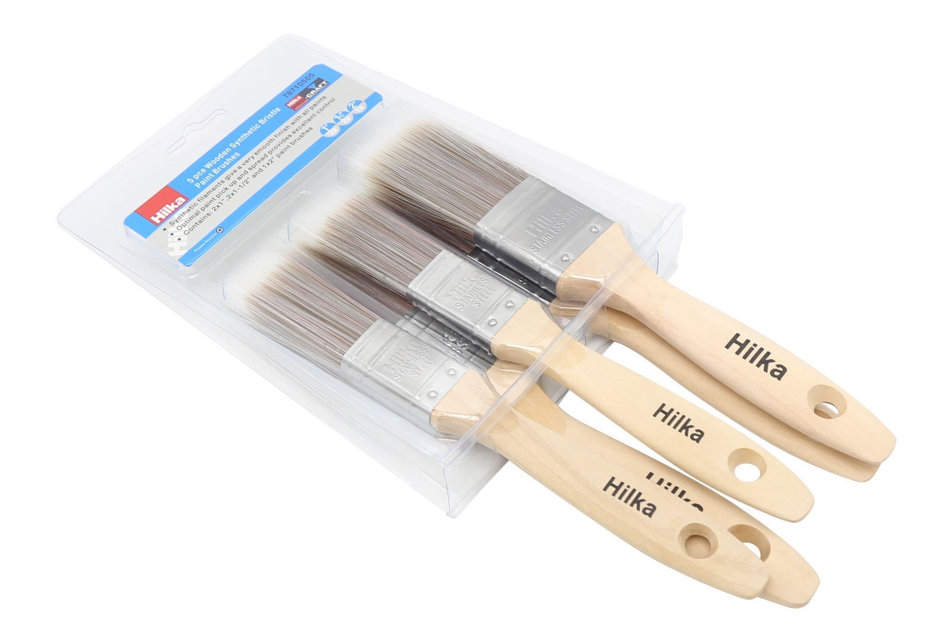 Hilka Tools 78710505 Wooden Synthetic Bristle Paint Brushes, Brown, Set of 5 Piece