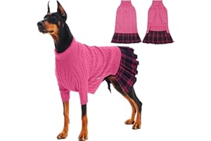 IECOii Girl XXL Dog Sweater Dress, Cozy Cable Knit Dog Sweater for Large Dogs Girl, Pink, XXLarge, 2XL Pet Pullover Knitted Dress for Winter, Turleneck with Sleeve, Warm Sweaters for Female Pitbull