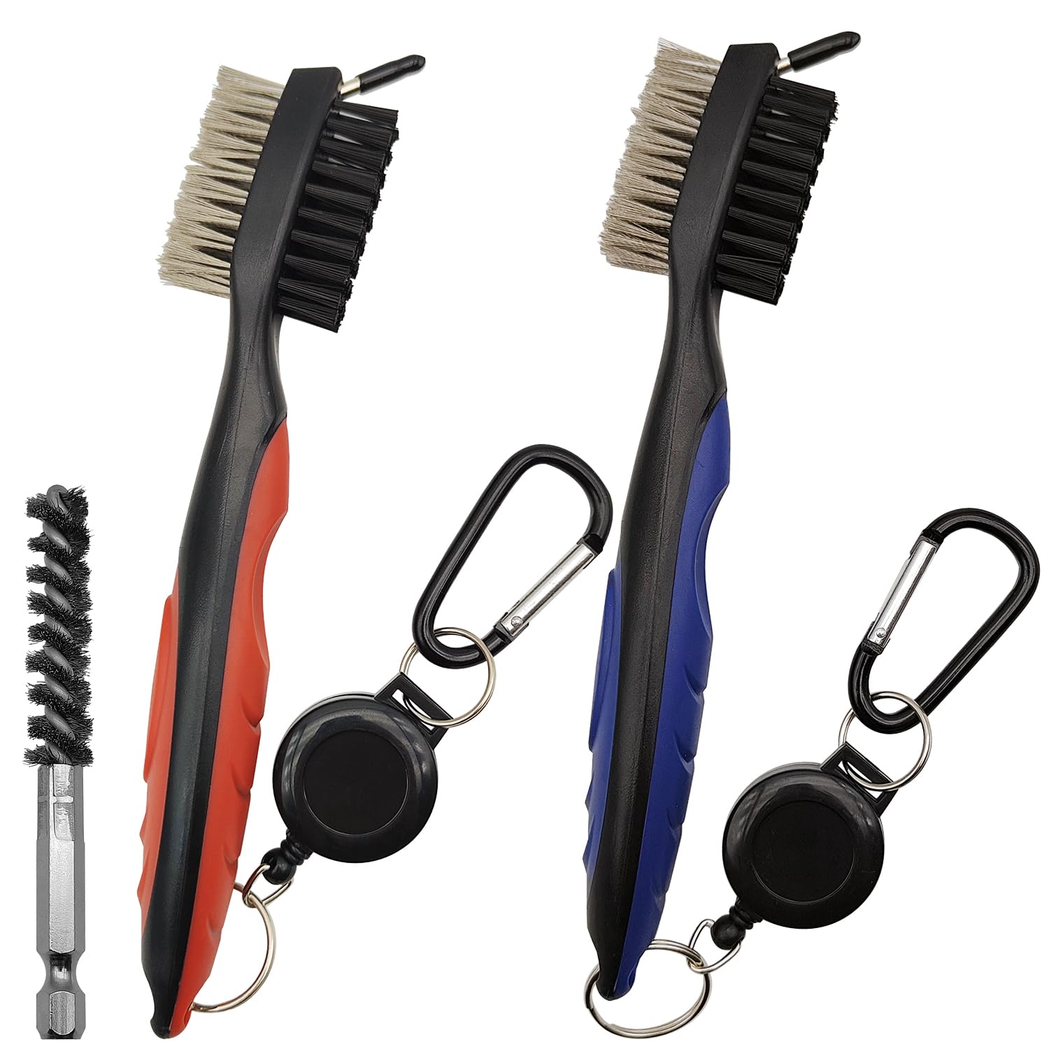 AYWFEY Golf Cleaning Kit, 2 Pcs Golf Club Cleaning Brush and Groove Cleaner + Golf Clubs Head Hosel Brush, Ergonomic Design, with Retractable Clip & Suitable Hand Grip, for Hanging on Golf Bag