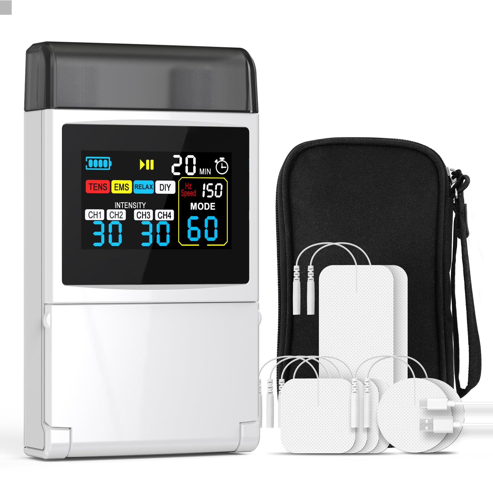 Photo 1 of TENS Unit EMS Muscle Stimulator for Pain Relief, 4-in-1 TENS & EMS & Relax & DIY, 4-Channel 60 Modes 30 Intensity with Upgraded Color Screen for Back, Neck, Shoulder, Sciatica