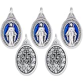 Caritas et Fides Pack of 5 - Miraculous Medal Pendants 1" Silver Oxidized Blue Miraculous Medal Pendant for Necklace, Medals for Jewelry Catholic - Made in Italy