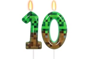 OGNOMIFX 10th Pixel Birthday Candles, Pixels Cake Topper for Boys Girls, Game Themed Birthday Decorations Party Supplies (Number 10)