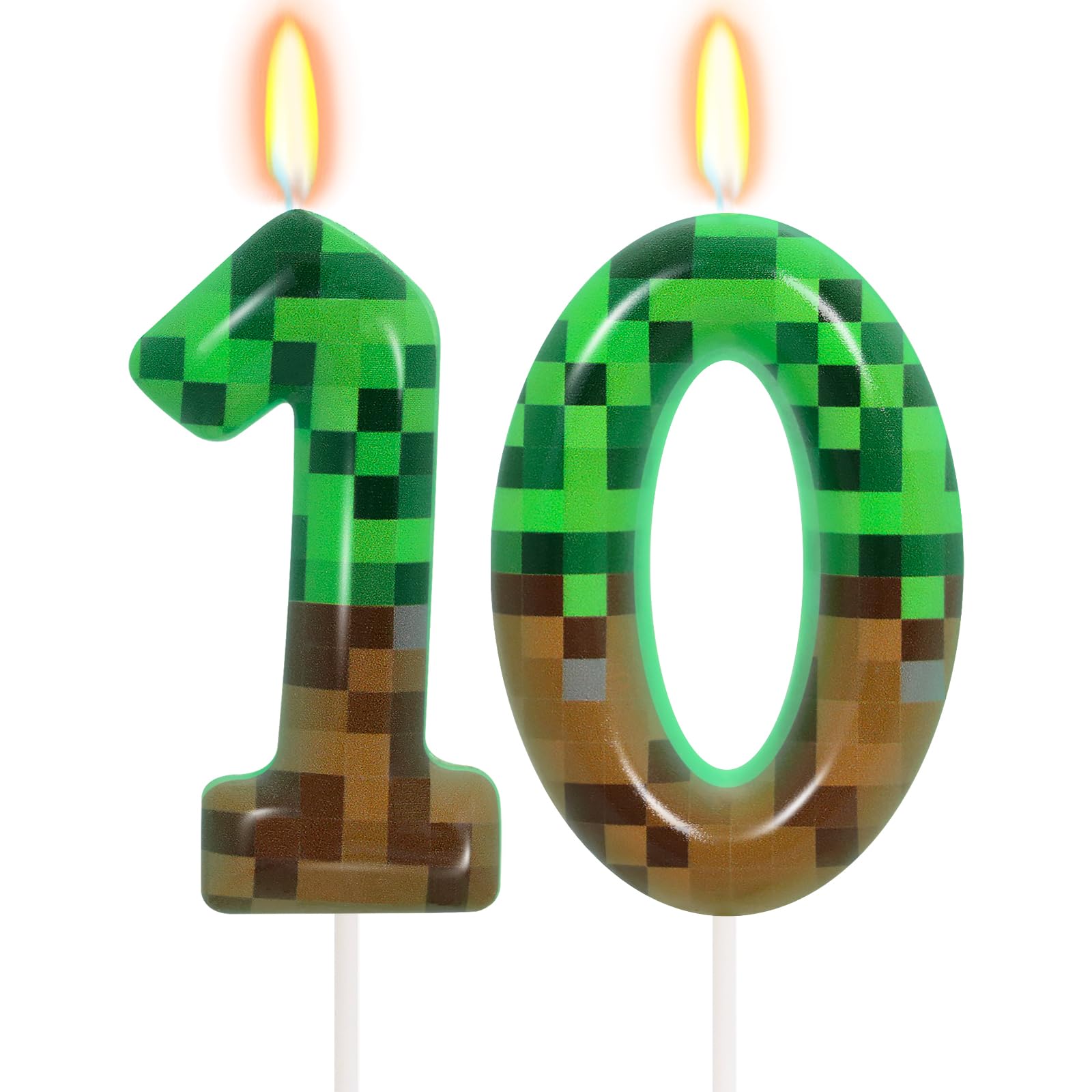 Photo 1 of 10th Pixel Miner Birthday Candles, Pixels Cake Topper for Boys Girls, TNT Themed Birthday Decorations Party Supplies (Number 10)