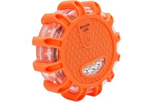 Marcala LED Road Flare 1-Pack | DOT Compliant LED Road Flares Car Emergency Kit | Emergency Flares Kit w/Batteries Installed | Roadside Safety Disc w/ 9 Flashing Modes | Get noticed from a mile away!