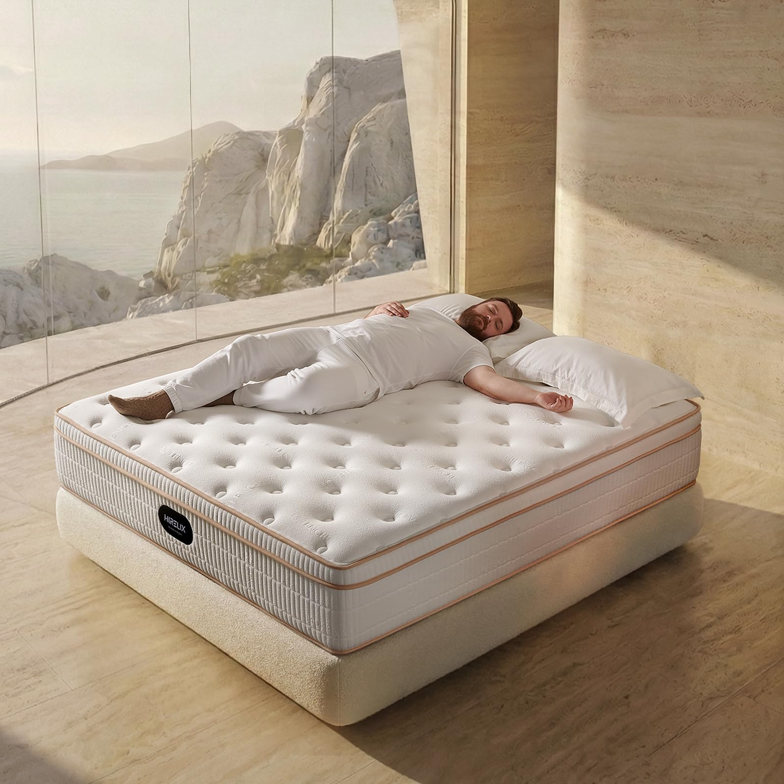 Photo 1 of HIRELIX 14 Inch King Hybrid Mattress, Medium Plush with Memory Foam and Individually Wrapped Pocket Coils, Fiberglass-Free, CertiPUR-US Certified