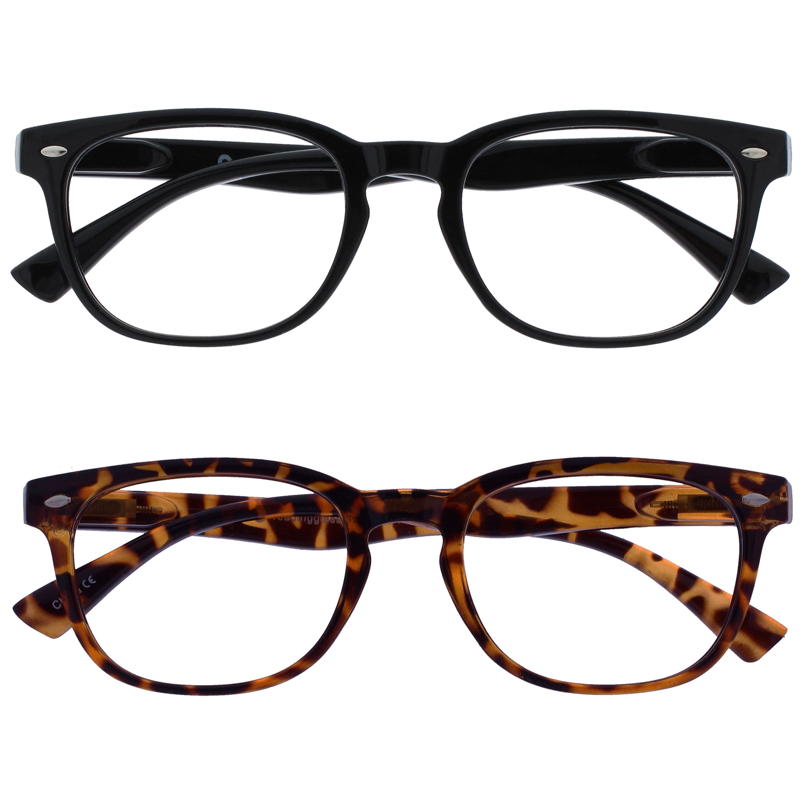 OPULIZE ORA Reading Glasses for Men Women - 2 Pack - Designer Style Rounded Frame - Scratch Resistant Lens - Spring Hinges - Black, Brown Tortoiseshell +1.00 — image 1