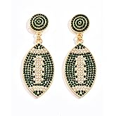 Beaded Game Day Baseball Football Earrings for Women Handmade Bead Crystal Drop Dangle Sports Earrings Holiday Party Jewelry Gifts