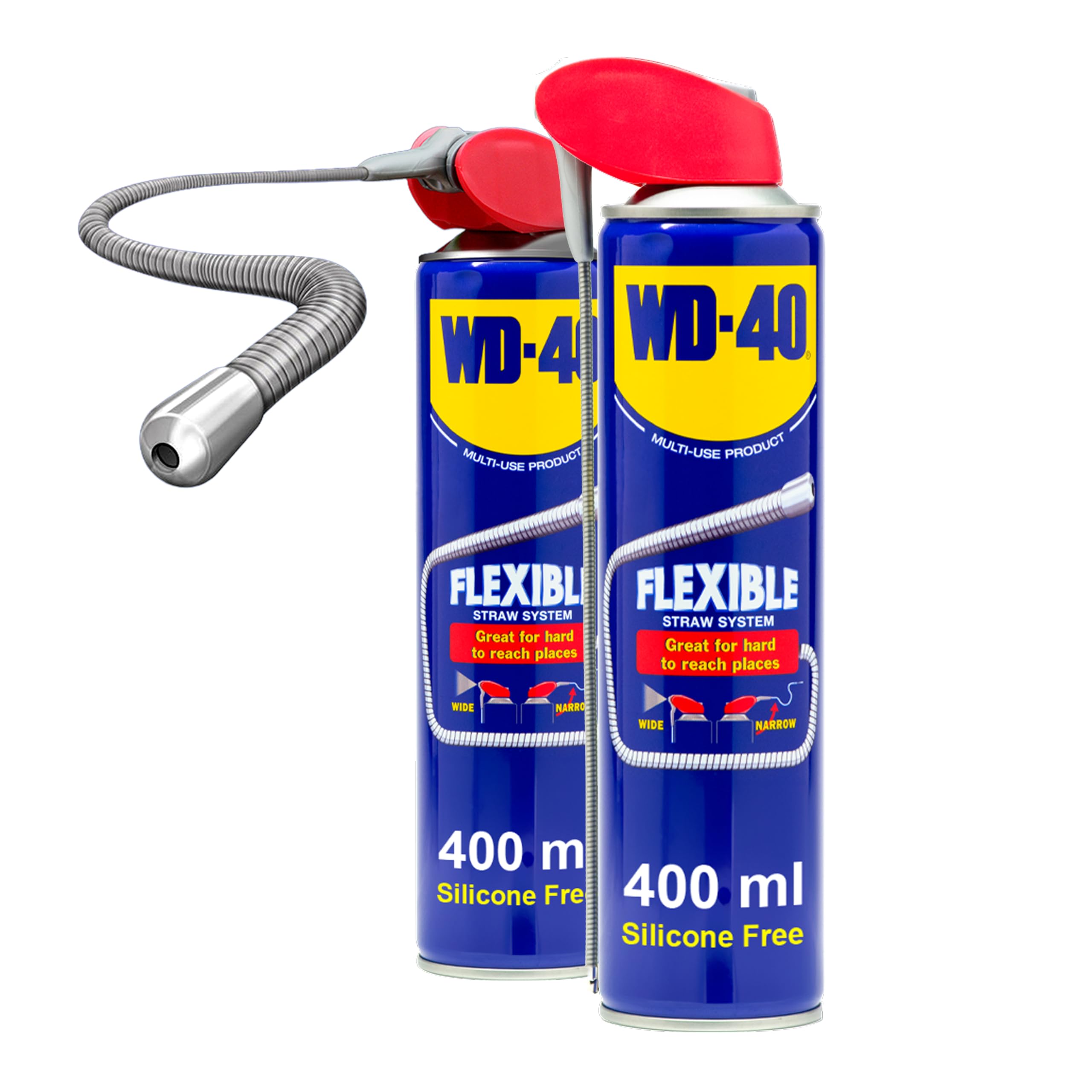 WD-40 Multi Use Lubricant Spray 400ml Flexible Metal Straw Twin Pack, Multipurpose WD40 Spray Lubricant for Maintenance, Water Displacement, and Rust Protection, 2-Pack