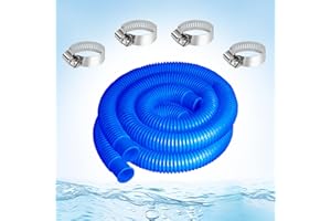 KUMATER 1-1/2-InchPool Hoses for Intex Pool Skimmer Surface Skimmer Pool Pump Pool Filter, 1.5” x 59” Pump Hoses Tubes for Above Ground Pool Sand Filter, 2 Pack with 4 Hose Clamps (Blue -2 Pack)
