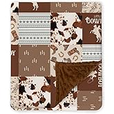Western Baby Blanket, Cowboy Minky Blankets for Boys Girls, Nursery Room Decor, Soft Warm Lightweight Nursery Bed Blanket for Newborn Toddlers Son Daughter (10)