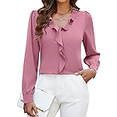 Blooming Jelly Womens Dressy Casual Blouse Business Long Sleeve Tops Ruffle V Neck Work Shirt Fall Outfit 2025
