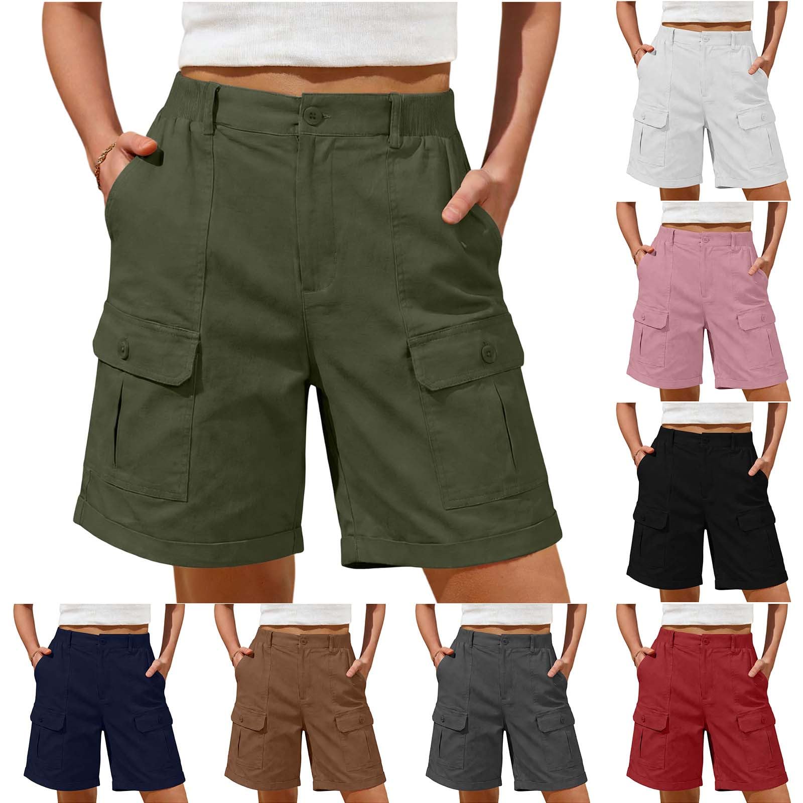 Women's Shorts Cargo Shorts for Women UK Stretch Summer Pants Elastic Waist Tracksuits Bottoms Combat Bermuda Short Pants Baggy Hiking Walking Running Trousers with 4 Pockets Plus Size Y2K Army Green