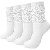 Darller Slouchy Socks for Women 4 Pairs Slouch Long Scrunch Knee High Sock Knit Cotton Boot Tube Socks