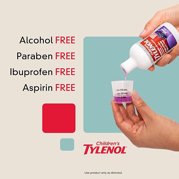 CHILDREN’S TYLENOL LIQUID ORAL SUSPENSION MEDICINE, ACETAMINOPHEN PAIN RELIEVER & FEVER REDUCER FOR COLD + FLU SYMPTOMS & SORE THROAT, ASPIRIN-, IBUPROFEN- & ALCOHOL- FREE, GRAPE, 4 FL. OZ