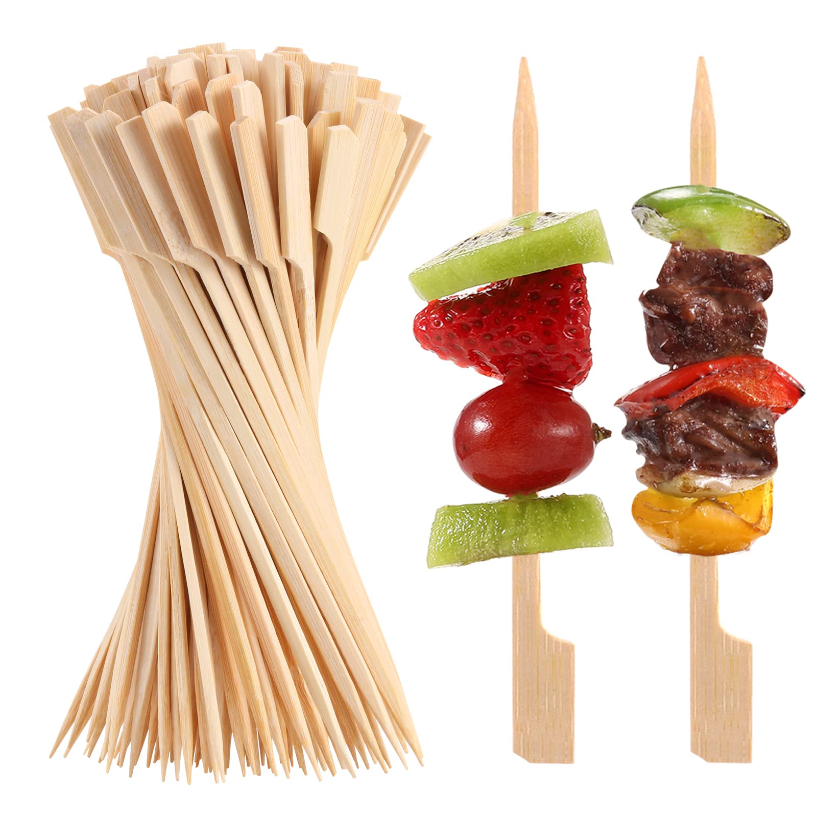 Photo 1 of 200 PCS Bamboo Skewers for Appetizers, 4.7 Inch Toothpicks, Cocktail Picks for Drinks, Fruit Kababs, Sausage, Barbecue Snacks, Natural Wooden Paddle Skewer Mini Food Sticks, Charcuterie Accessories