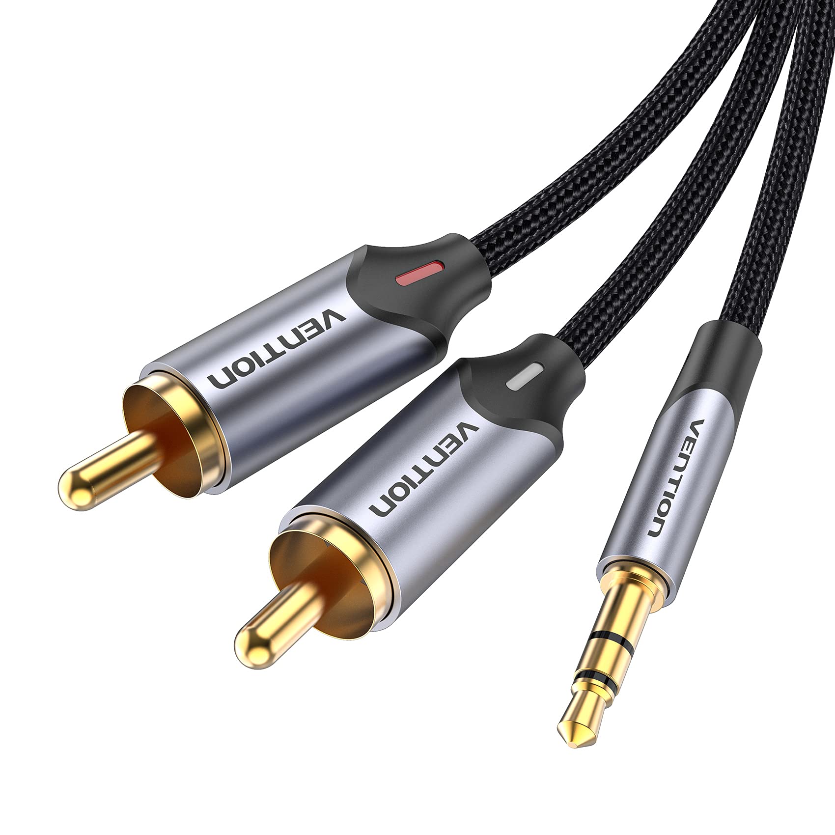 VENTION RCA to 3.5mm Cable 0.5m Nylon Braided Phono 3.5mm Jack Stereo to 2 RCA Lead Audio Y Splitter Aux Cable Compatible with DJ Controller Hi-Fi Amplifier Speaker