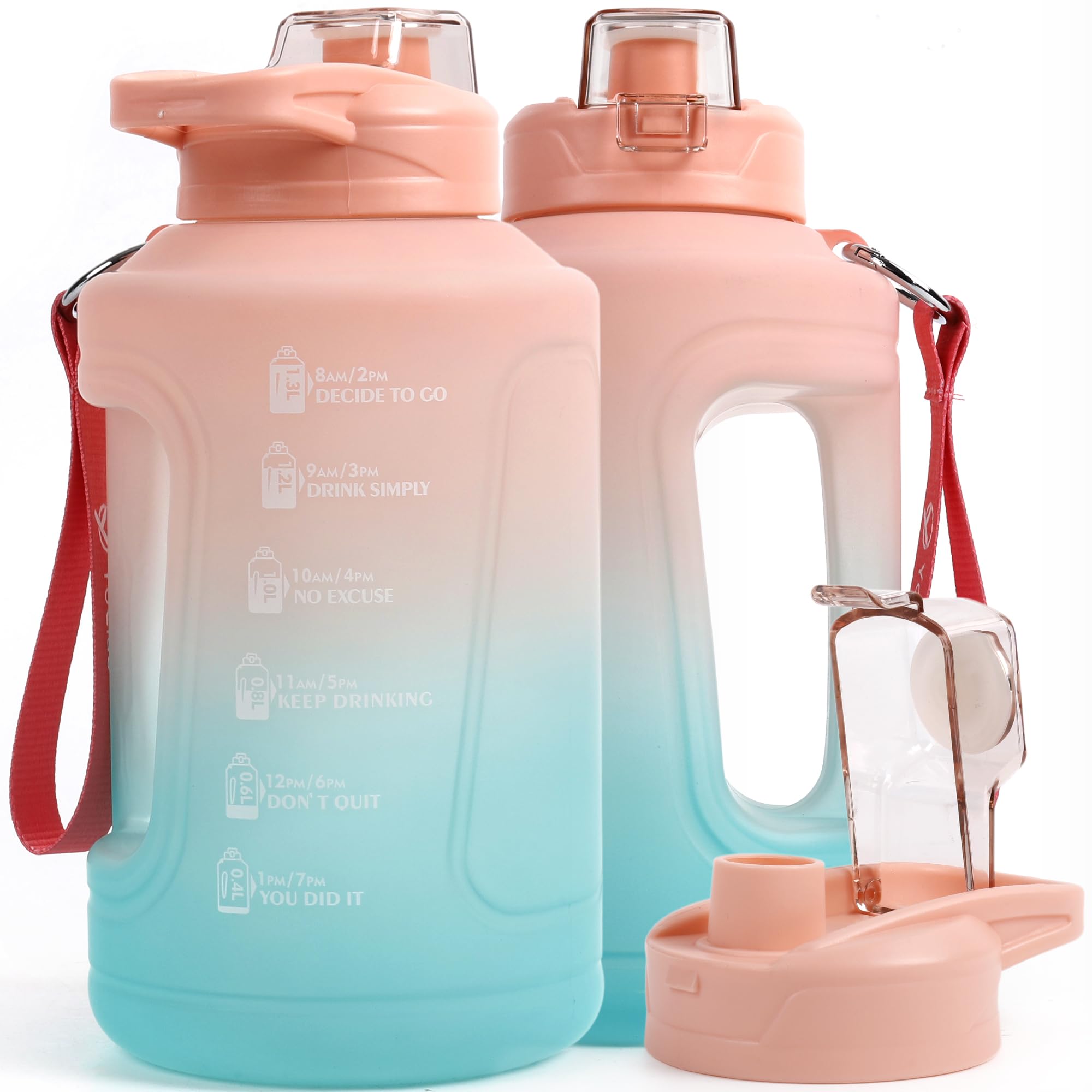 Photo 1 of YoCiao 50oz/1.5 Liter Sports Water Bottle with Wide Mouth and Handle, Motivational Time Marker, BPA Free Water Jug - Ideal for Gym and Outdoor Activities, Stylish in Pink and Green Gradient