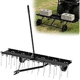 48" Tow Behind Dethatcher, Pull Behind Lawn Dethatcher with 24 Rust-Proof Tines &amp; Heavy-Duty Tires, Tow Behind Rake for Yard &amp; Garden Thatch and Dead Grass Removal, Fits Lawn Tractors, ATV, UTV, Black