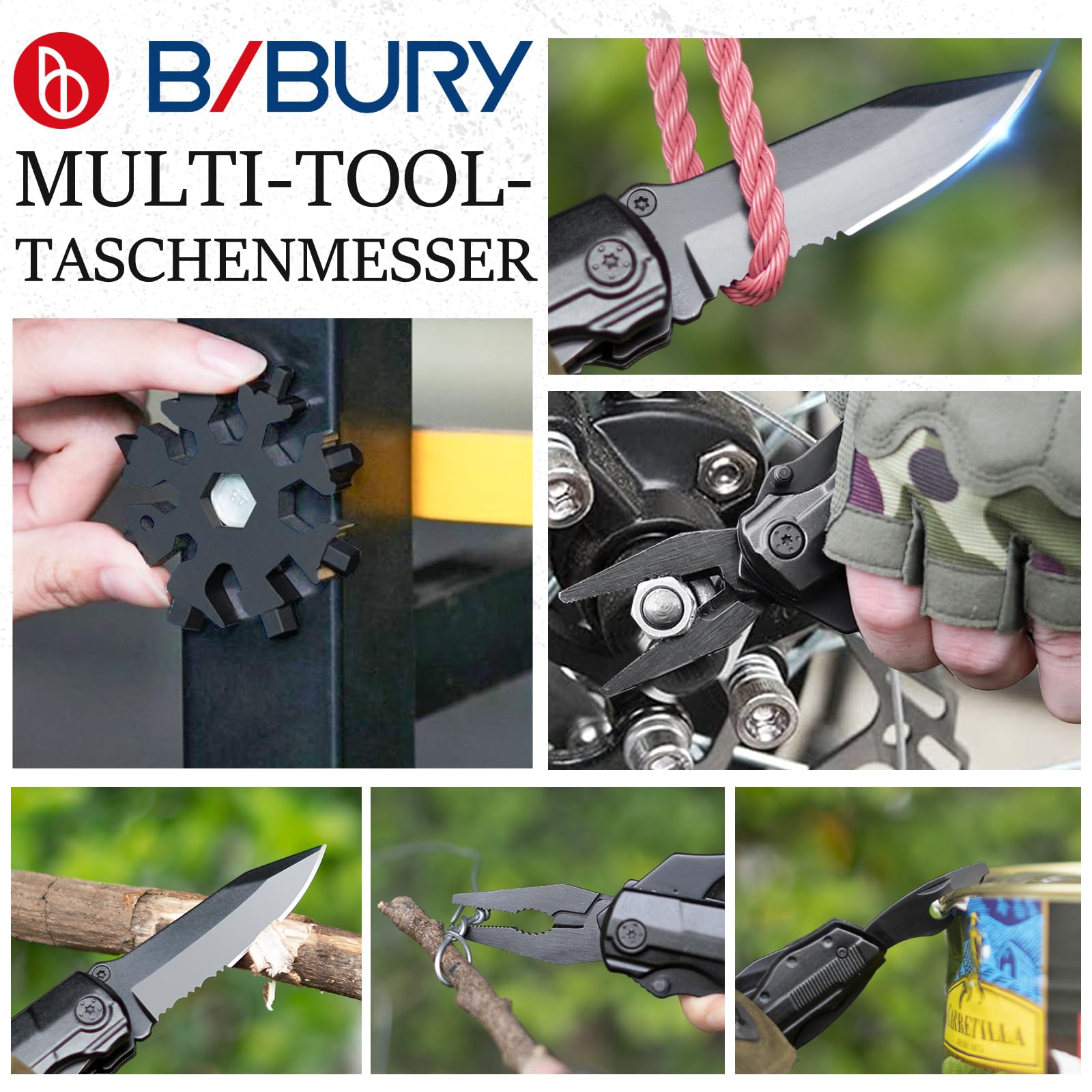 BIBURY Vatertagsgeschenk für Papa, Multitool Taschenmesser, Geschenke für Männer, Camping Zubehör, Geburtstagsgeschenk Gadgets für Männer, Klappmesser, Messer Outdoor, Männergeschenke für Papa 5