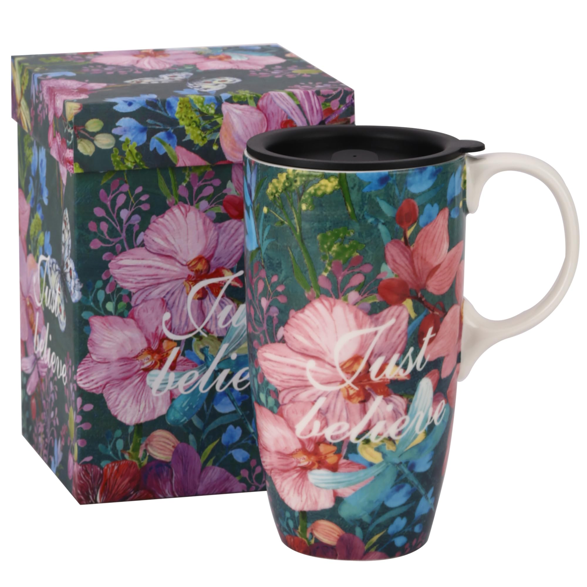 Topadorn Ceramic Coffee Travel Mug with Gift Box, 17 Oz Tea Cups with Handle & Lid for Latte, Tea, Cappuccino, Milk, Cocoa, Microwave&Dishwasher Safe