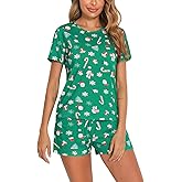 EISHOPEER Women's Pajamas Sets Cute Print Tee and Shorts Sleepwear Pjs Sets 2 Pieces Loungewear