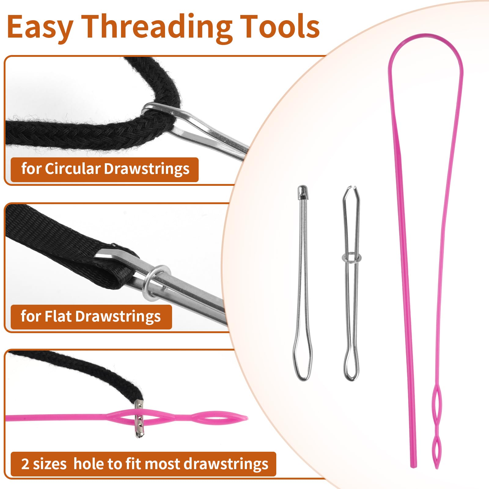BEVTEE 12 Pcs Drawstring Cord, 60 Inch Hoodie String Replacement, Draw String with Threader Tool for Sweatpants Pants (Black/White)