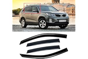 CMVT Auto Window Visor for Kia Sorento 2011-2015, Out-Channel Rain Guards Shields Vent Shade Deflector Wind Dark Smoke Ventshade Ventvisor 2012 2013 2014, Tape-On Outside-Mount, 4PCS