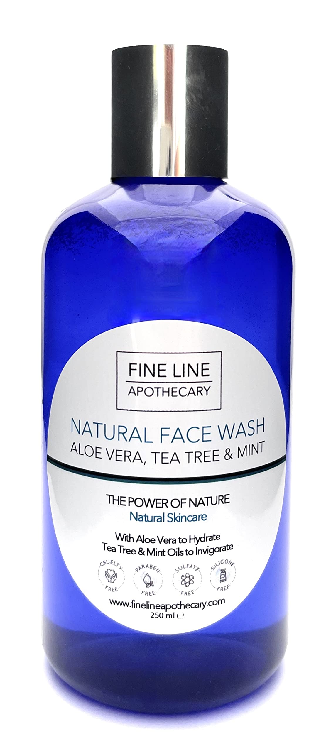 Fine Line Apothecary Refreshing Face Wash – 99% Natural – With Aloe Vera, Tea Tree & Mint – pH 5.5 Soap-Free & Sulfate-Free Cleanser for Sensitive Skin – 250ml