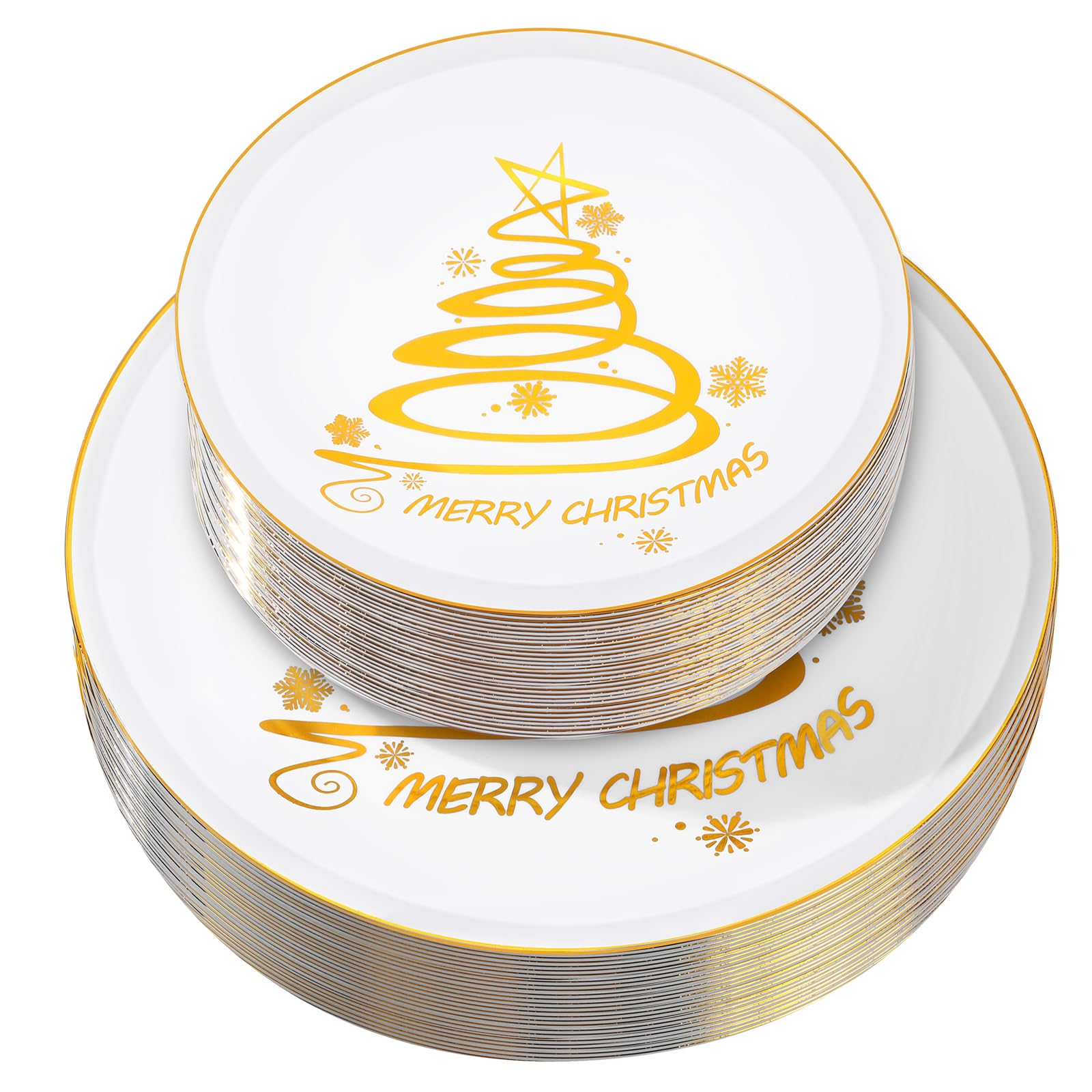 Photo 1 of EBOOT 60 Pcs Christmas Plates Christmas Tree Plastic Plates Round Disposable Dessert Dinner supply for Holiday Party Supplies, 10.25 Inch and 7.5 Inch(Gold,Stylish Style)