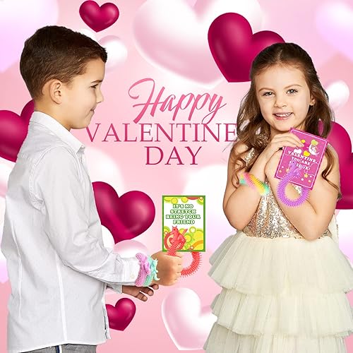 30 Pack Valentine's Day Cards for Kids with Unicorn Stretchy