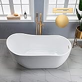 WOODBRIDGE 59" Acrylic Freestanding Bathtub Contemporary Soaking White Tub with Brushed Gold Overflow and Drain, B1530 -BG-Drain &O